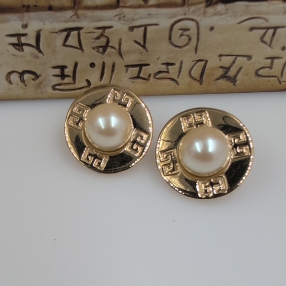 Givenchy Gold and Cream Pearl Earrings - Picture 1 of 6
